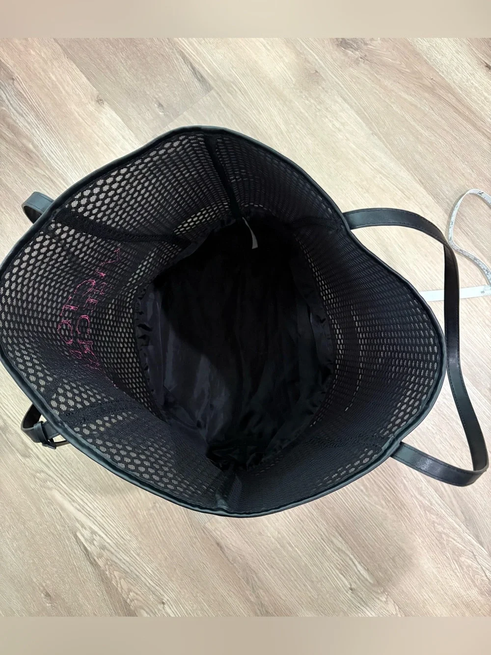 Victoria's Secret Limited Edition Black Mesh Tote Bag with Pink Logo & Tassel